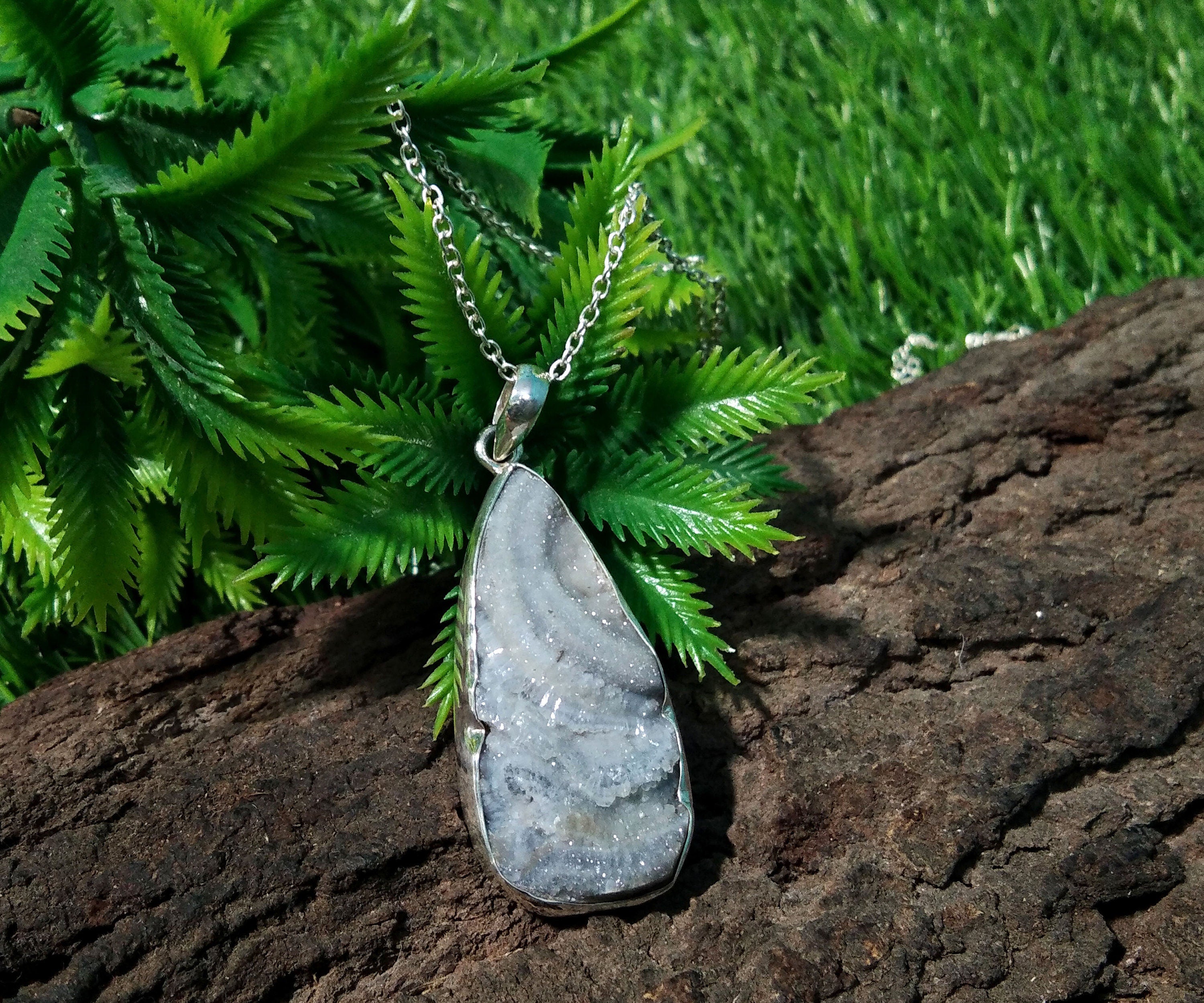 Beautiful Natural Desert Druzy Gemstone Pendant Chain Necklace, 925 Starling Silver Pendant, Handmade Gift Jewelry Wedding Pendant Stone